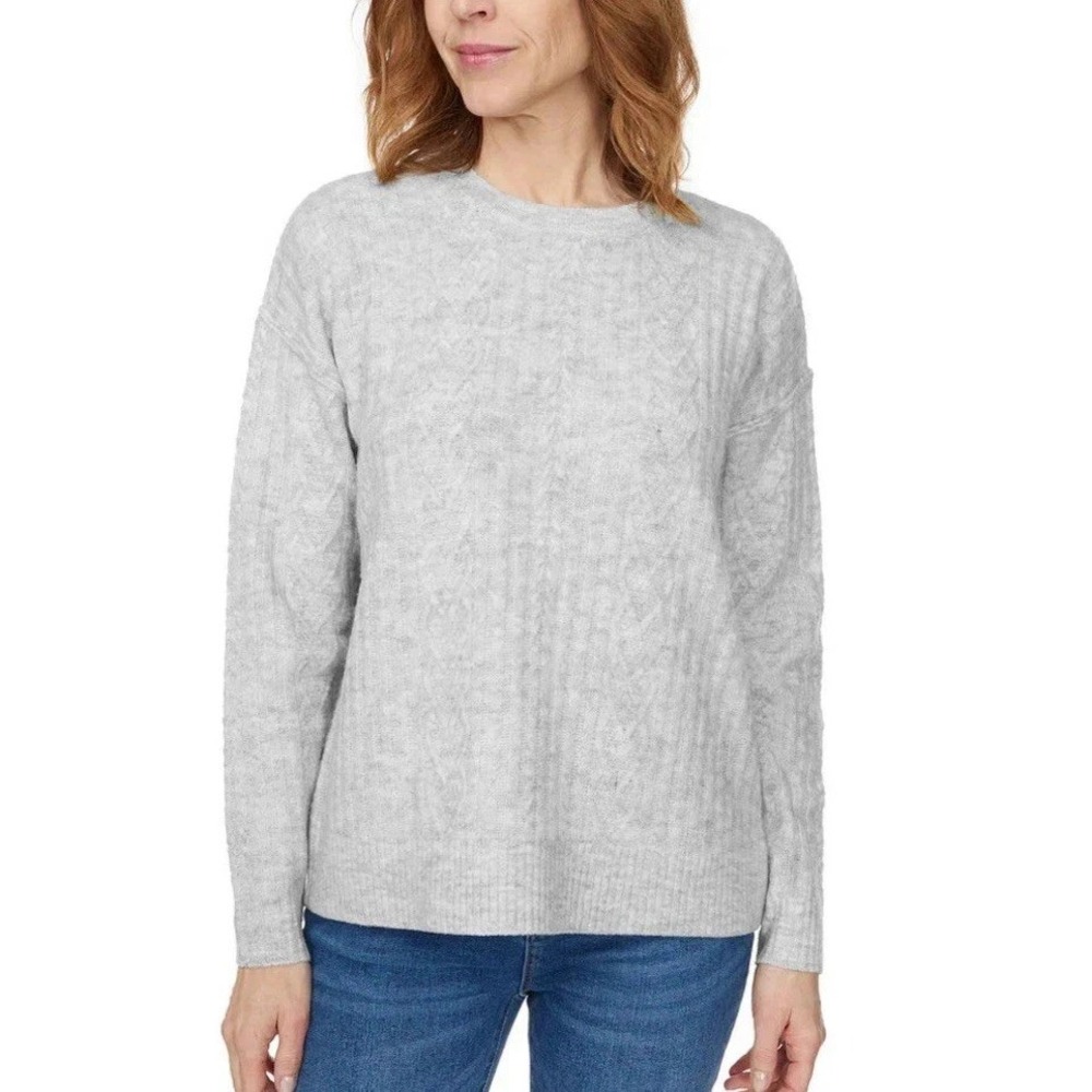 Legendary Outfitters Women's Cozy Cable Knit Sweater, Light Heather Gray, Large